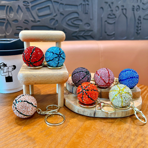Rhinestone Basketball Car Keychain Pendant